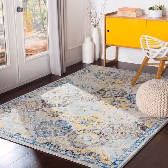 Livabliss Harput Vintage Boho Rug in Orange, Beige, Blue and Grey, W: 160 cm, D: 220 cm