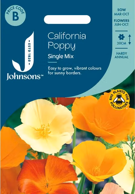 Johnsons Seeds California Poppy Single Mix Orange Flower Seeds