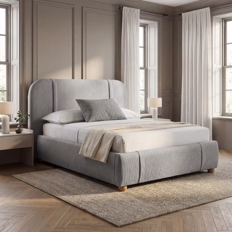 DHS Modern Upholstered Bed Frame with Padded Headboard in Grey, W/D/H: 140 x 200 cm