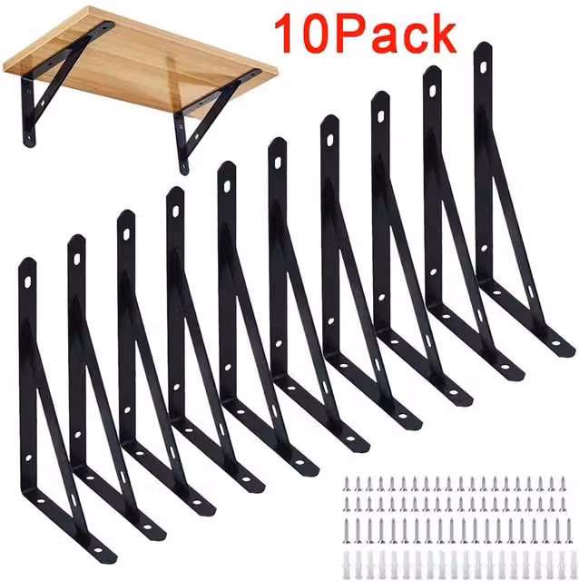 EONLION 10 Pack Heavy Duty Steel Scaffold Board Shelf Brackets in Black