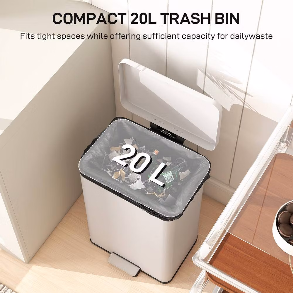 STILVORA 20L Pedal Kitchen Bin with Soft-Close Lid and Removable Inner Bucket in Beige – 5