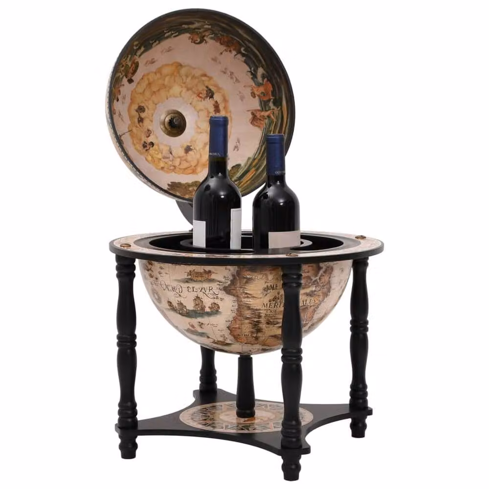 Berkfield Home Globe Bar Wine Stand in Black Solid Eucalyptus Wood – 2