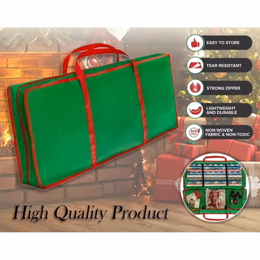 KORVIXA Christmas Wrapping Paper Storage Bag in Green, W: 100 cm, D: 60 cm – 3