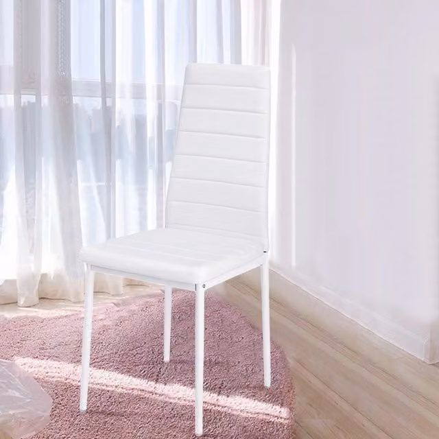 Livingandhome Set of 4 White PU Leather Armless Dining Chairs with Metal Legs