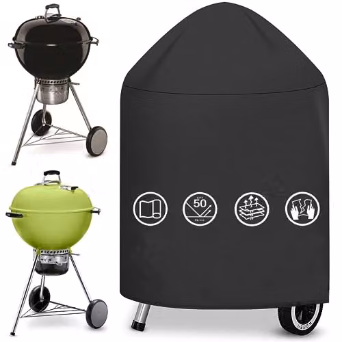 LATKRUU Waterproof Round Kettle BBQ Cover for Gas and Charcoal Grills, Black, W: 71 cm, D: 68 cm – 1