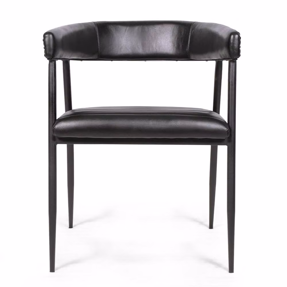 Elm Home And Garden Black Leather Dining Chair with Black Metal Frame – 2