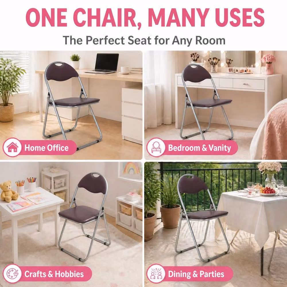 Bravich LTD Candy Faux Leather Padded Folding Dining Chair in Brown – 5