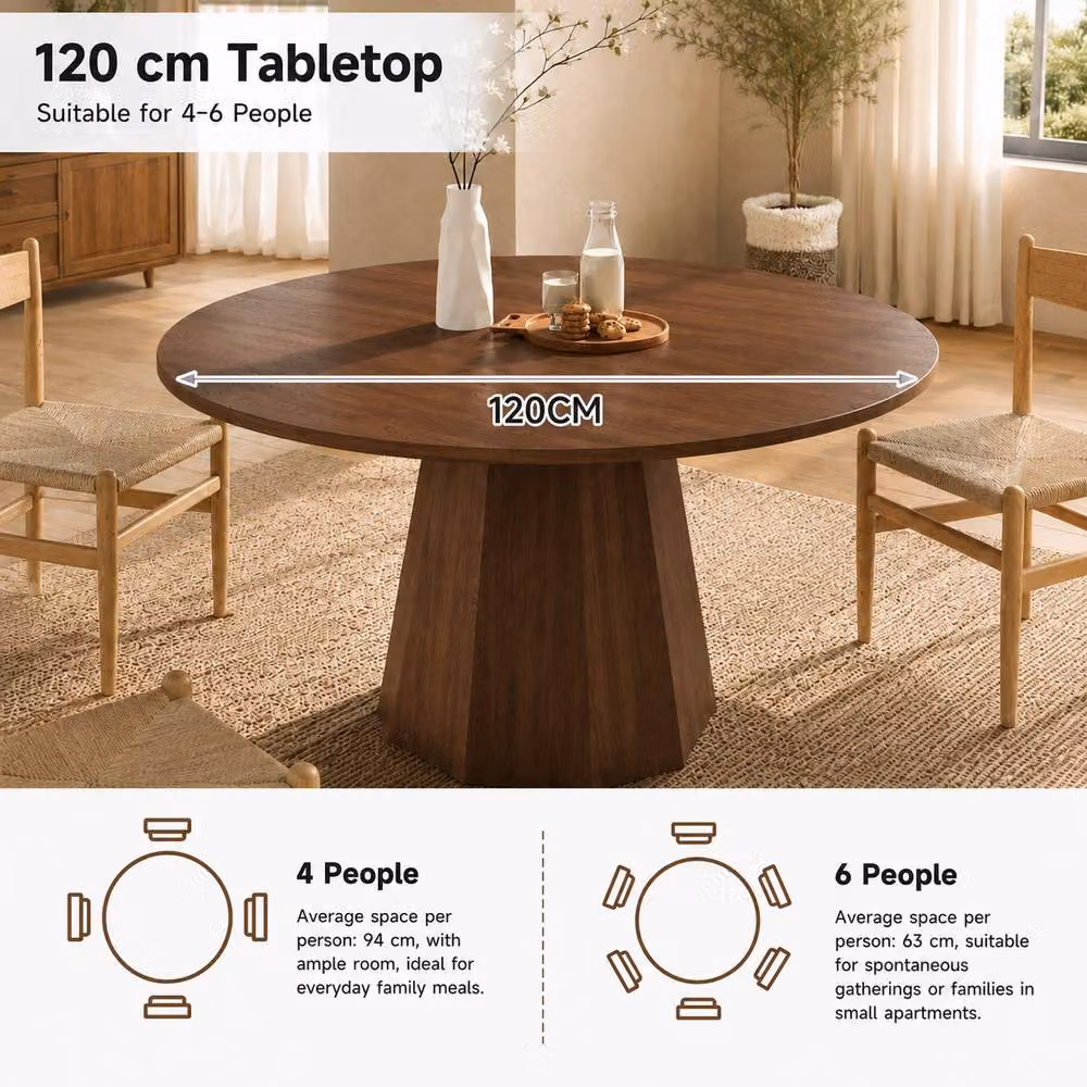 BTM Scandinavian Round Dining Table in Walnut, Diameter: 120 cm, Height: 75 cm – 4