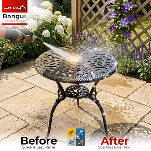 Centurion BANGUI Outdoor Bistro Table in Black Cast Aluminium with Parasol Hole – 7