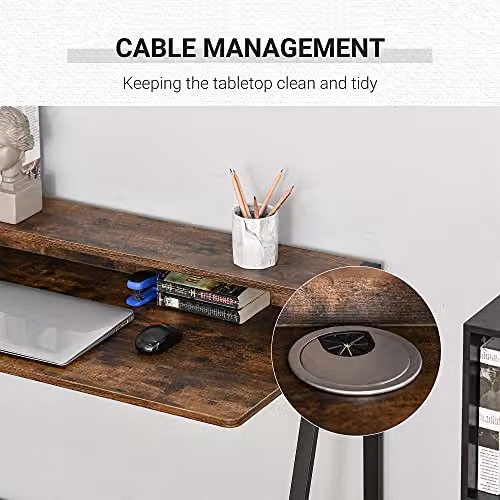 HOMCOM Computer Desk with Metal Frame and MDF Laminate in Rustic Brown, W: 84 cm x D: 45 cm – 5