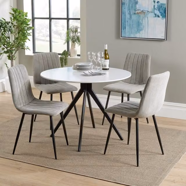 Core Products Ltd Aspen Round Dining Table and Four Chair Set in White and Black