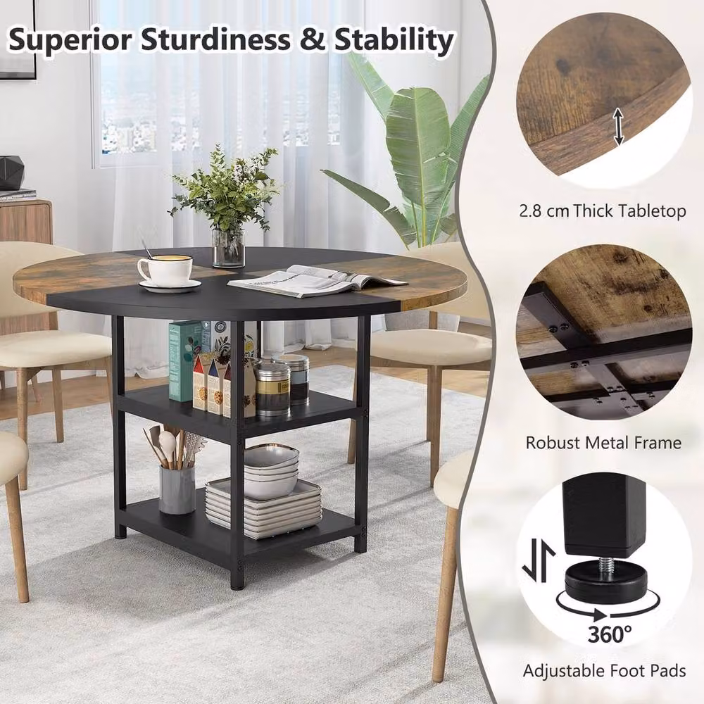 VOGREX Black Rustic Round Dining Table, Diameter: 120 cm, Height: 76 cm – 3