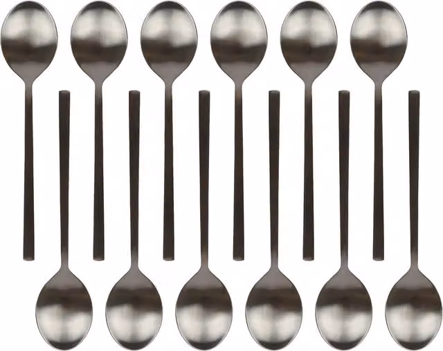 Argon Tableware Stainless Steel Dessert Spoons, Matte Black, Pack of 12 – 6