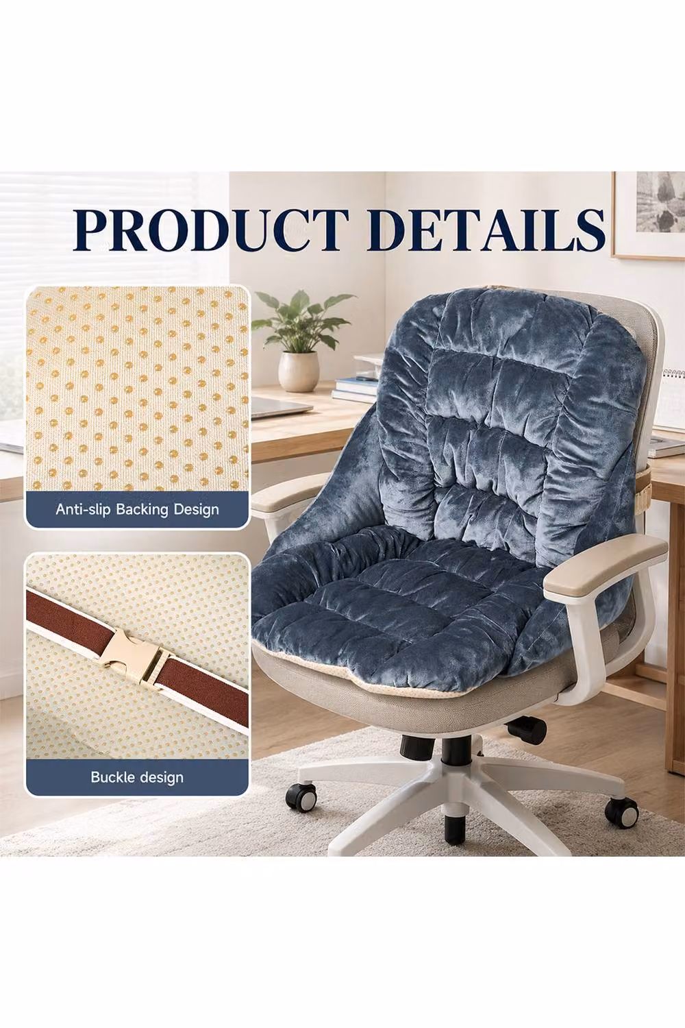 Living and Home Grey Plush Anti-Slip Ergonomic Seat Cushion with Elastic Straps – 2