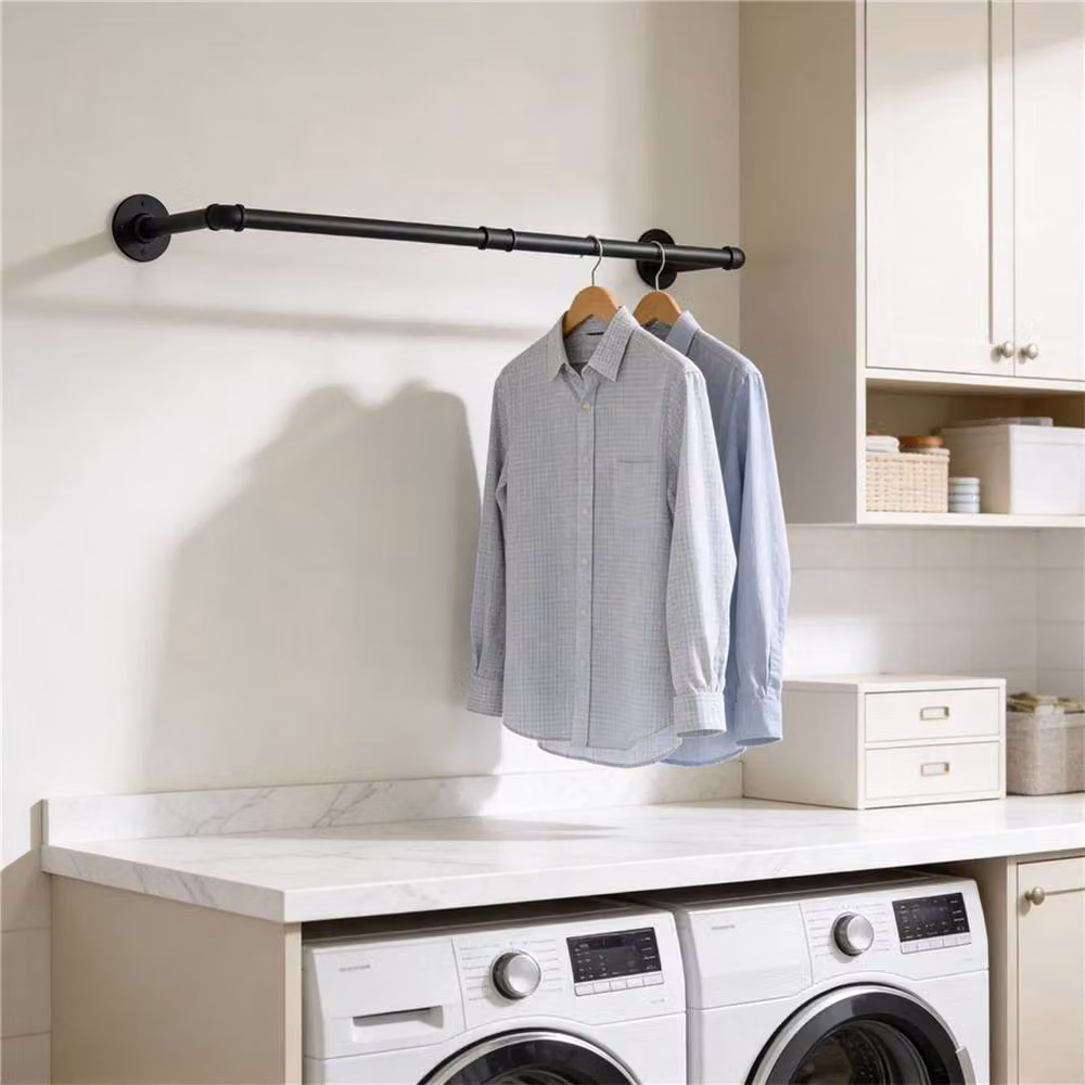 Kelvenix 2-Piece Matt Black Metal Wall Mounted Continuous Linear Clothes Rail and Coat Garment Strip – 4
