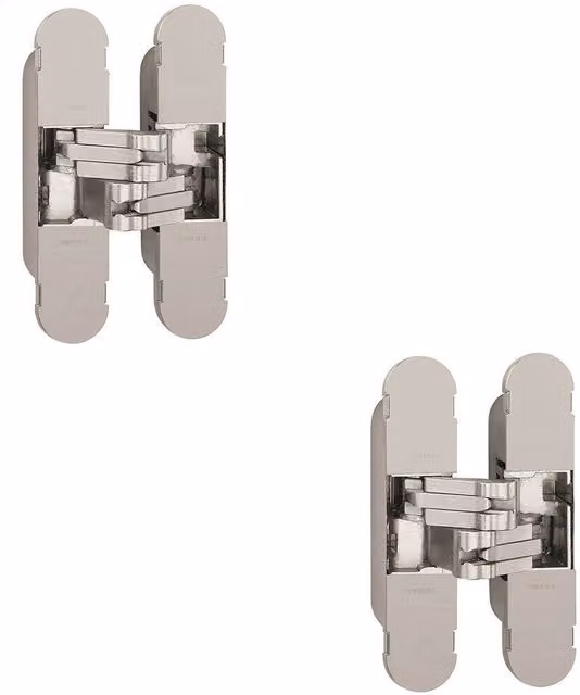 Loops 2x Adjustable Medium Duty Concealed Internal Door Hinges in Polished Bright Nickel, 100 x 22 mm