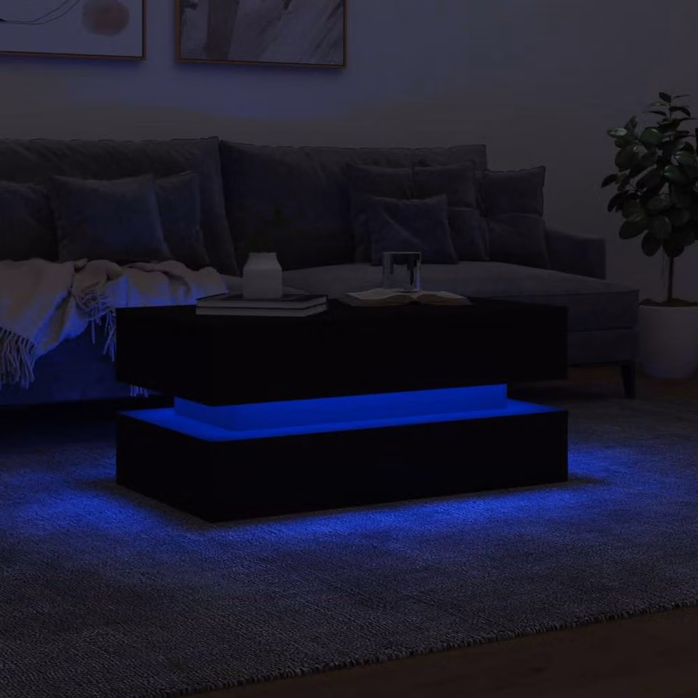 Berkfield Home Modern Black Coffee Table with LED Lights W/D/H: 90 x 50 x 40 cm – 5