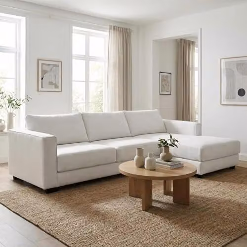 Abakus Direct Kaizer L-Shaped Corner Sofa in White Bouclé Fabric, Right Facing, W: 286 cm x D: 170 cm x H: 85 cm
