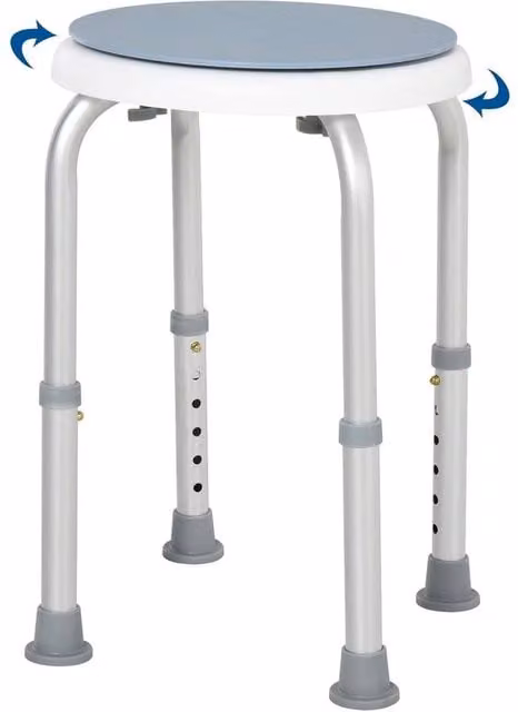 Nordara 360 Degree Swivel Shower Stool with Non-Slip Feet and Height-Adjustable Legs, Blue, W/D/H: 35.5 x 33.0 x 48.5 cm