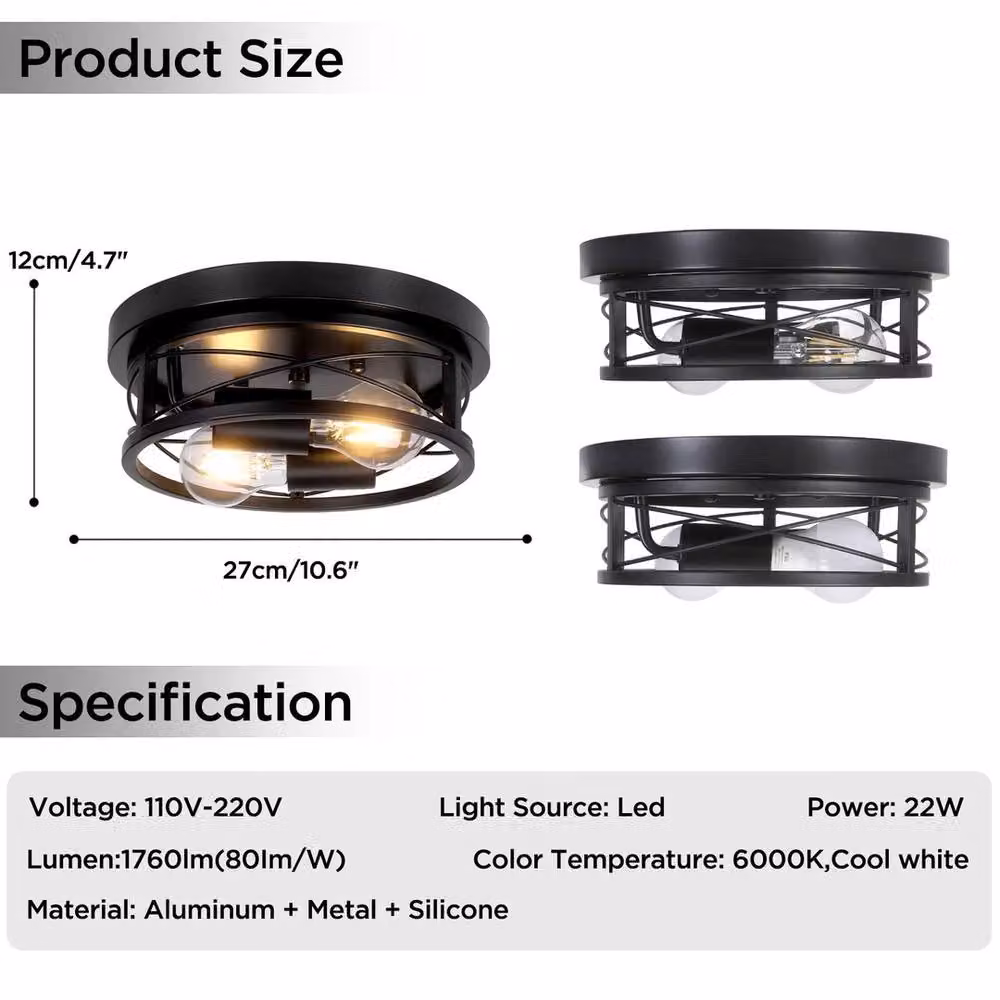 SPETLEK Black Round E27 2-Way Flush Ceiling Light – 4