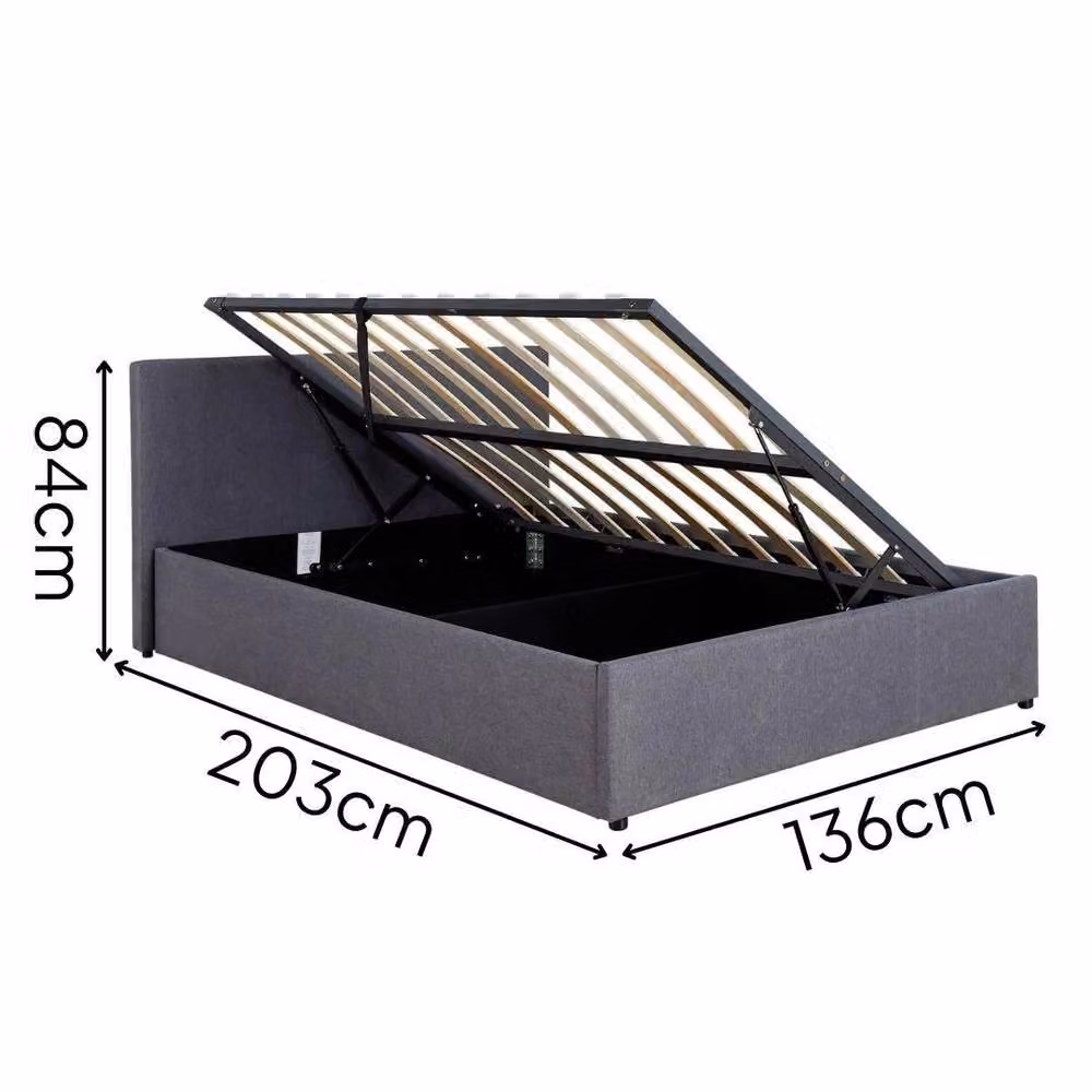 FLAVORA Modern Upholstered Fabric Cot Storage Bed Frame with Lift Up Base in Grey – 2