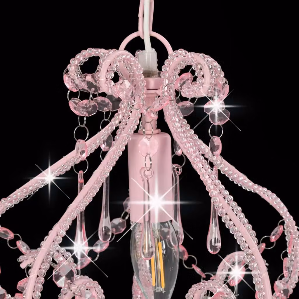 Berkfield Home Round Pink Glass and Metal Ceiling Lamp with E14 Bulb Holder – 3