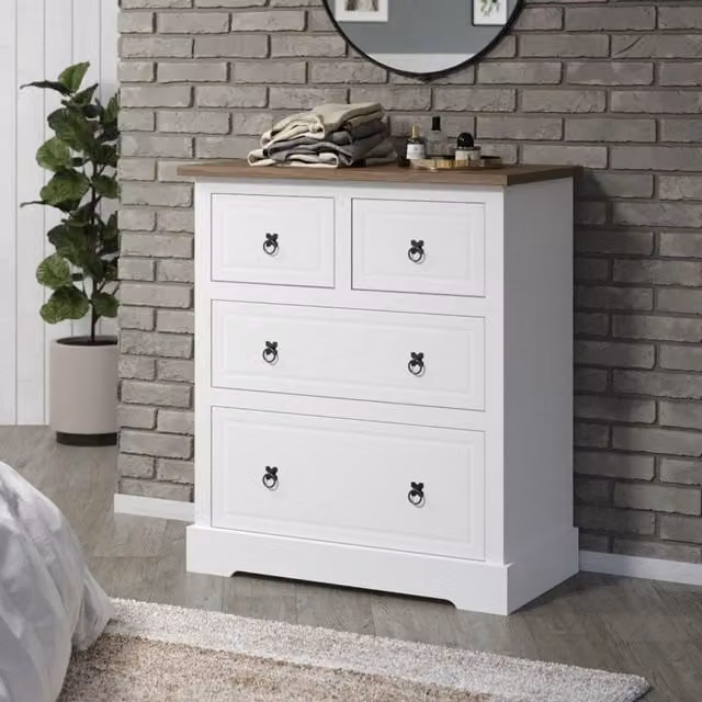 Home Source Corona 2 plus 2 White Chest with Waxed Mexican Pine Top