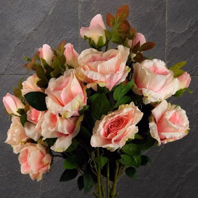 Leaf Pack of 6 Premium Pink Artificial Rose Stems with 18 Flowers, Height: 80 cm