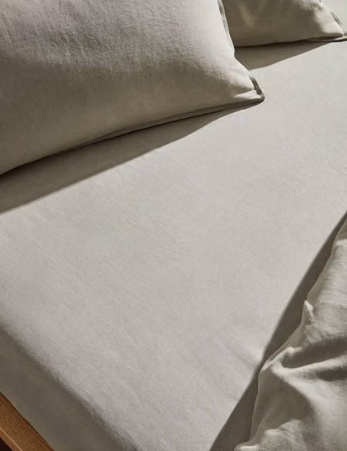 M&S Pure Linen Deep Fitted Sheet in Khaki, 90 x 190 cm