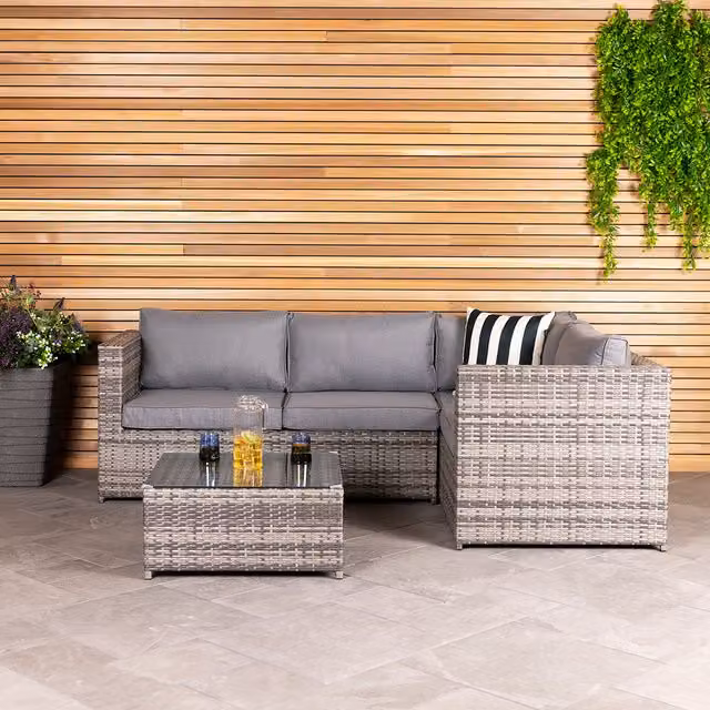 Charles Bentley Modern Rattan Corner Sofa and Coffee Table Set in Grey