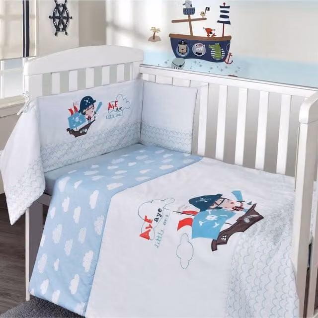 My Little World 3 Piece Pirate Nautical Cot Bumper, Cover and Fitted Sheet Set in Multicolour