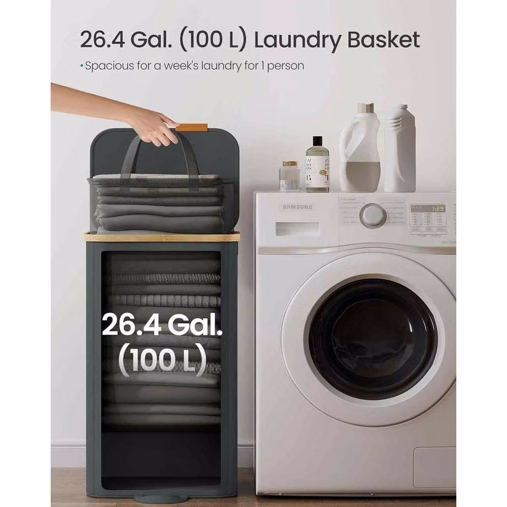 The Bazaarist Bamboo Laundry Hamper with Lid and Removable Liners, Dark Grey – 4