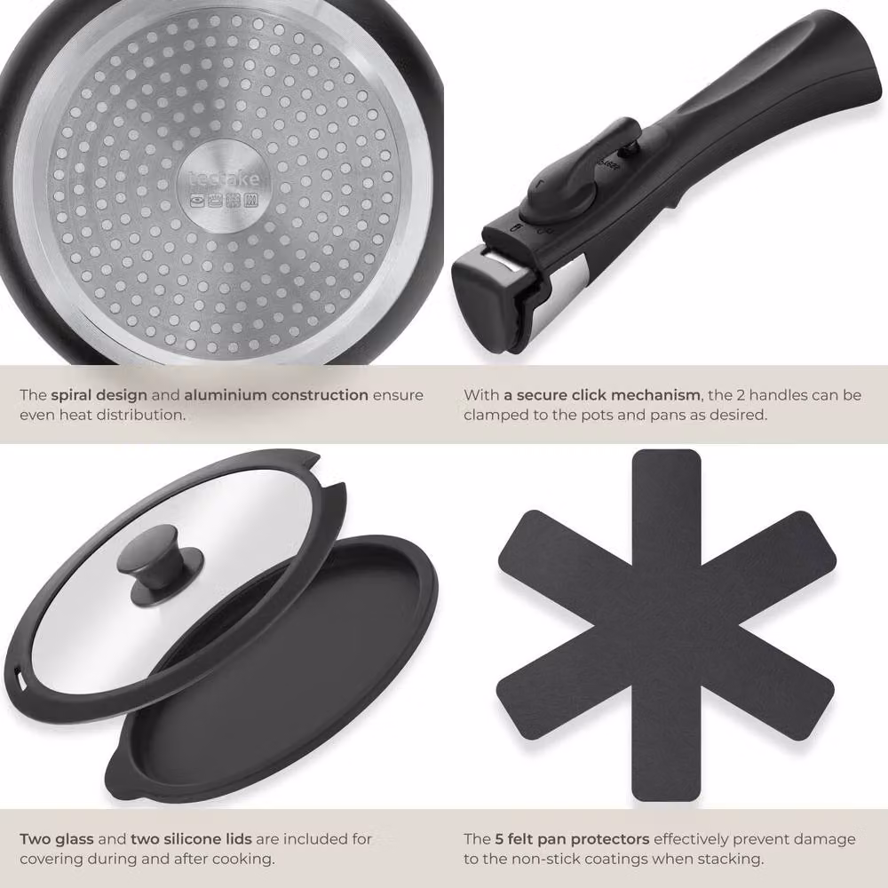 tectake Parma Pot and Pan Set in Black with Ceramic Coating – 3