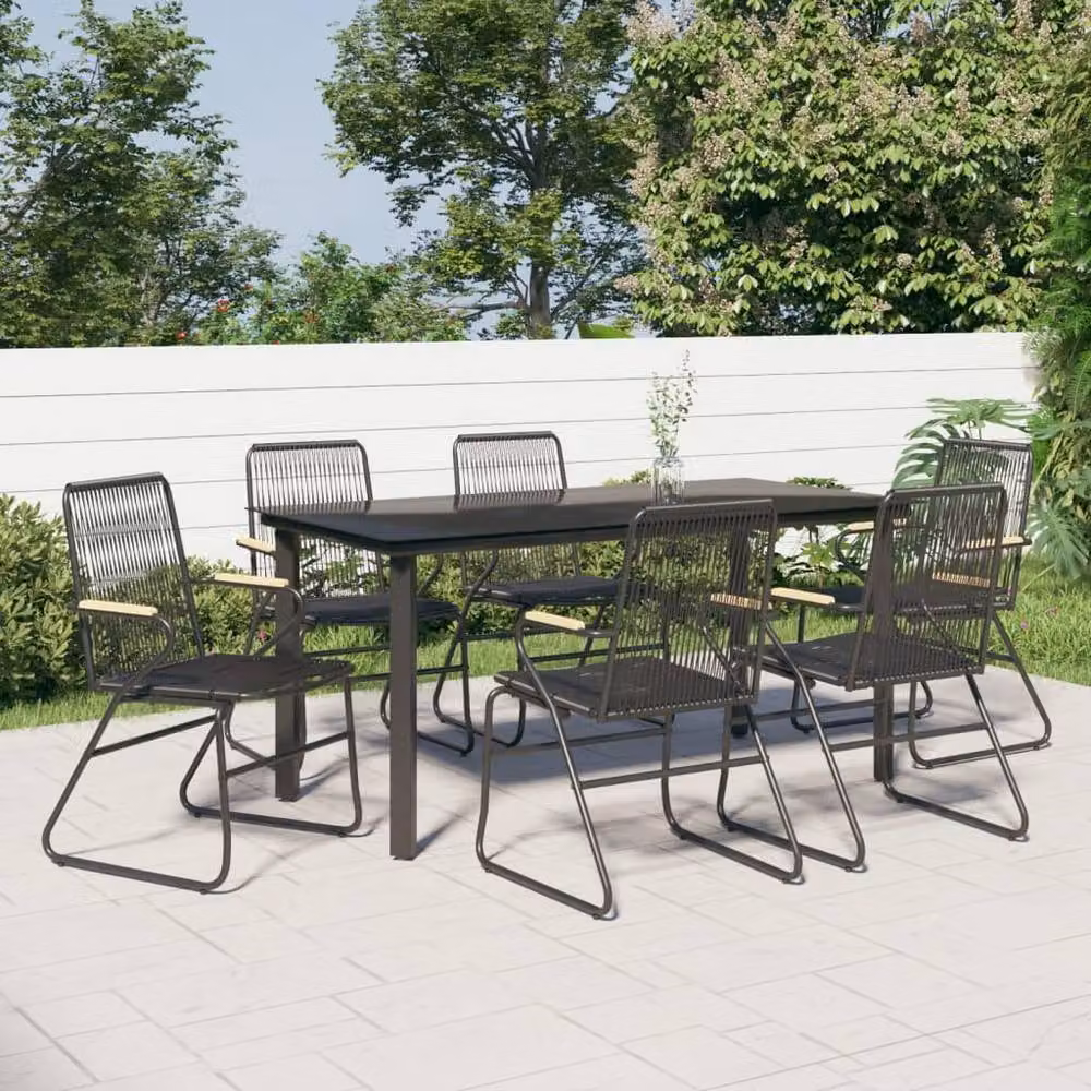 Berkfield Home Beautiful 7 Piece Black PVC Rattan Garden Dining Set – 2