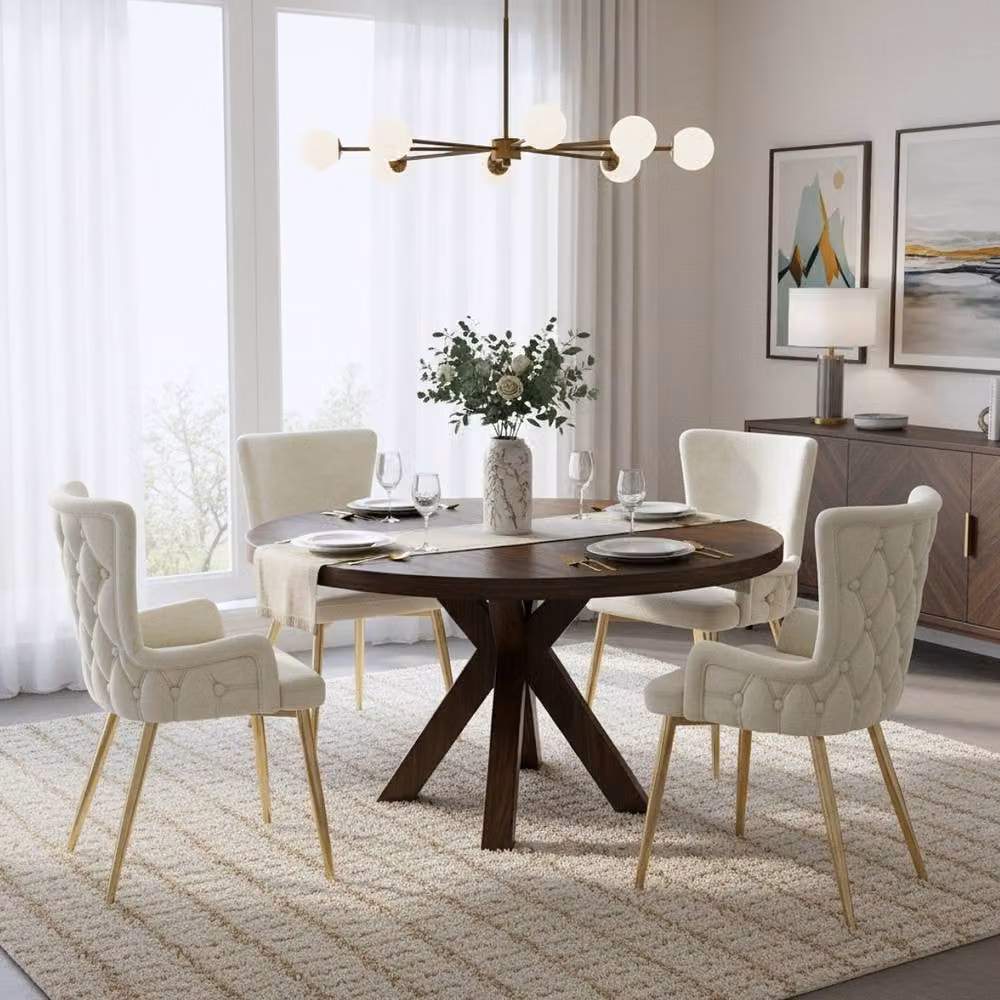 Rolipo Set of 2 Modern Beige Velvet Dining Chairs with Gold Metal Legs – 4