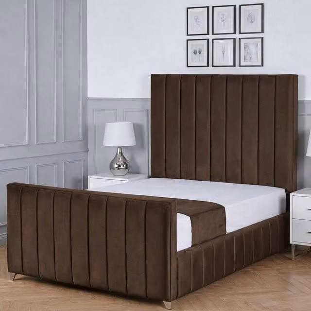 Living Comfort Bedz Zenith Super King Upholstered Plush Velvet Bed with Slatted Base and 48 Inch Headboard in Brown, W: 200 cm x D: 200 cm