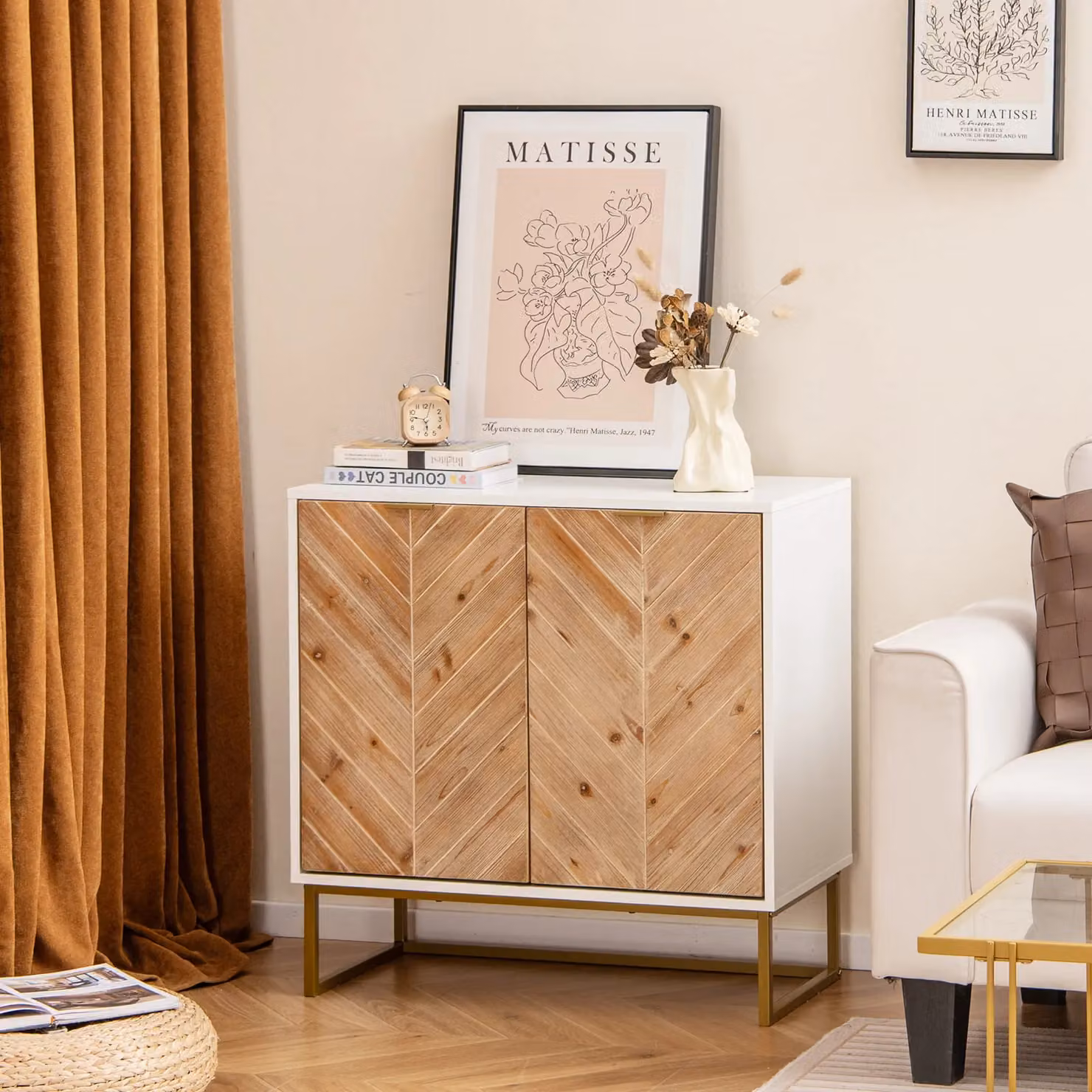 Costway Modern Geometric Buffet Cabinet and Dining Room Sideboard with Storage in White – 2