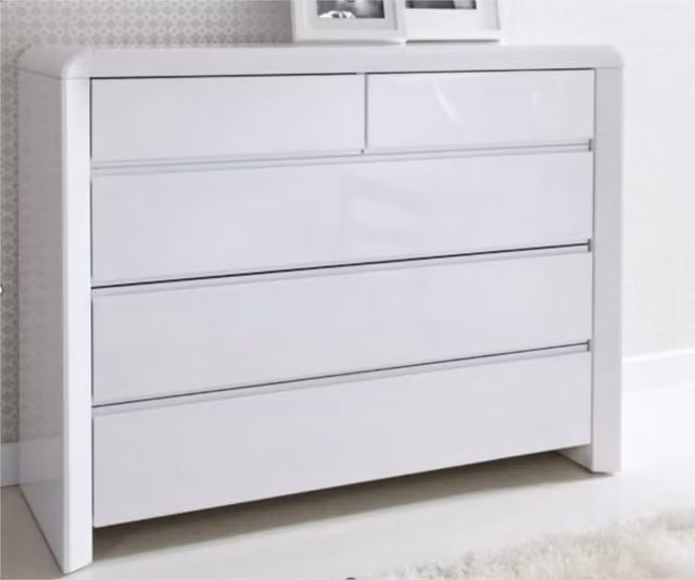 Home Treats High Gloss White Wooden Chest of Drawers W: 38 cm, H: 100 cm