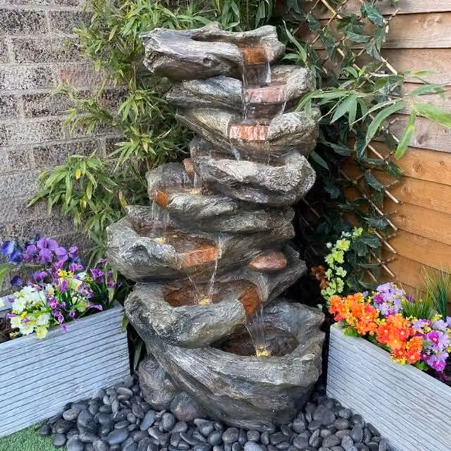 Tranquility 8 Tier Grey Wood Effect Solar Cascade Water Feature