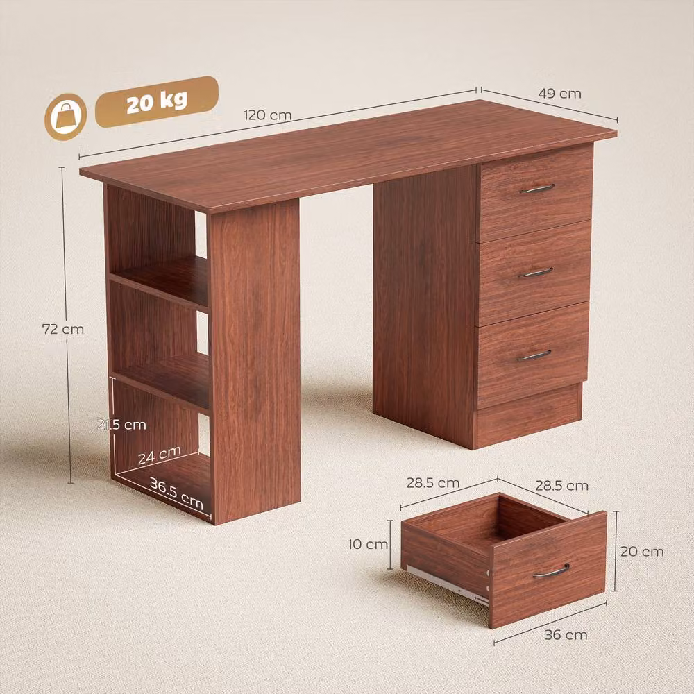 HOMCOM Modern Computer Desk in Walnut Brown, W/D/H: 120 x 49 x 72 cm – 3