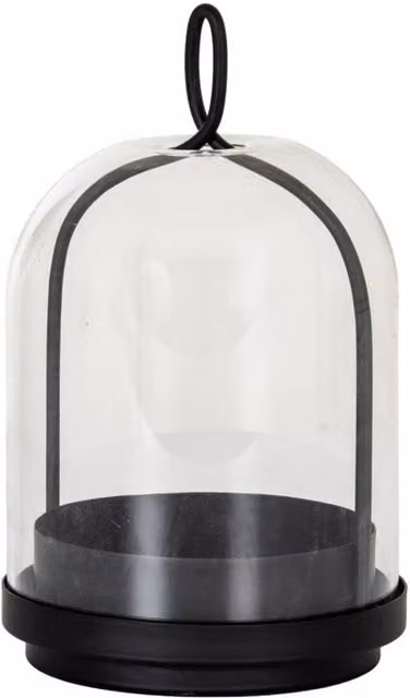 KDMD Nysa Medium Black Ceramic Pillar Candle Holder with Transparent Glass Cloche – 1