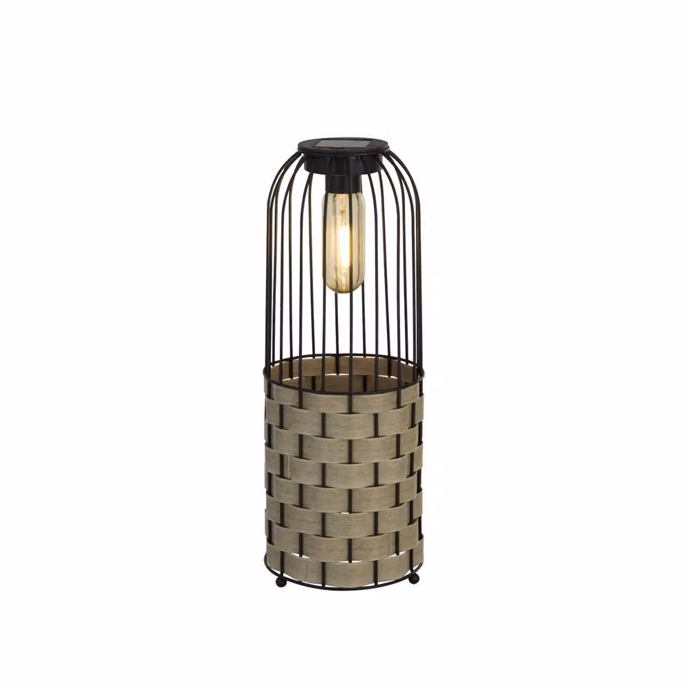 Lighting Collection Eclipse Natural Weave Solar LED Lantern in Black or Brown – 3