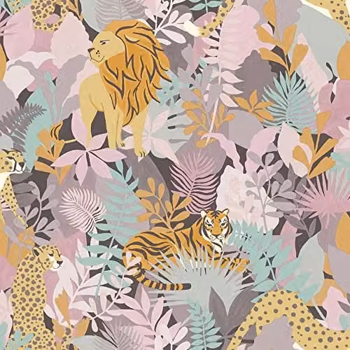 Holden Decor Animal Kingdom Exotic Tropical Jungle Wallpaper in Multicolour and Pink