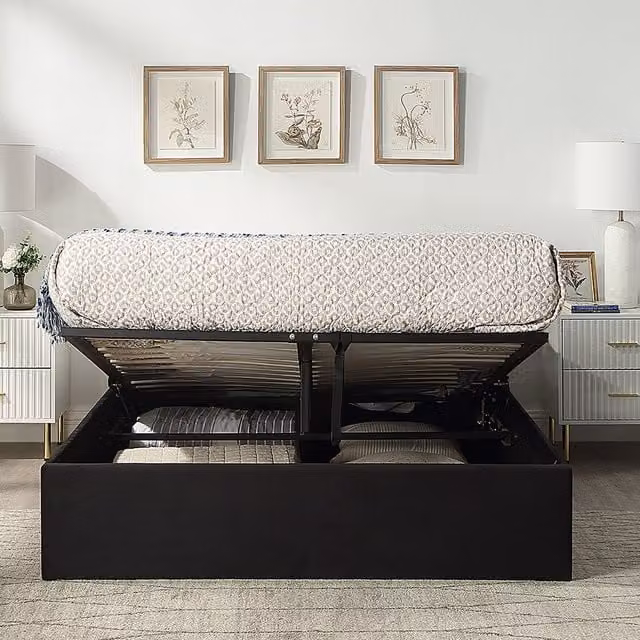 Home Treats Modern Upholstered Platform Ottoman Storage Bed Frame in Black, W/D/H: 120 x 200 cm