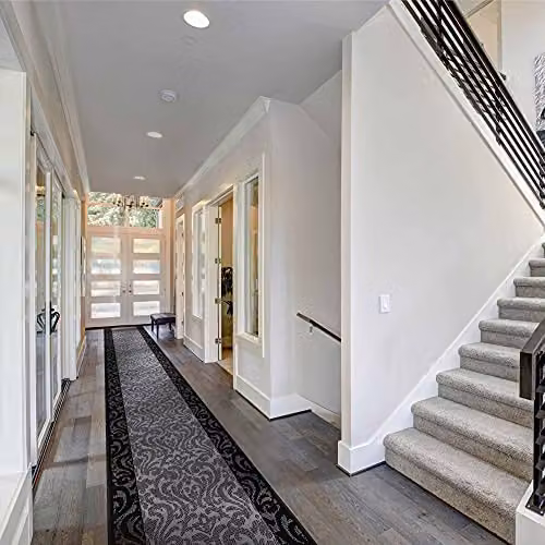 runrug Baroque Hallway Runner Rug, Grey, W: 70 cm, L: 360 cm – 1