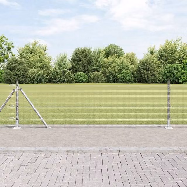 Berkfield Home Round Galvanised Steel Fence Post Set in Silver, Set of 2