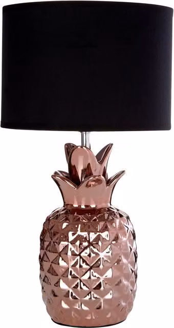 Orsina Pineapple Table Lamp with Copper Ceramic Base and Fabric Shade in Black and Gold, W/D/H: 23 x 23 x 40 cm