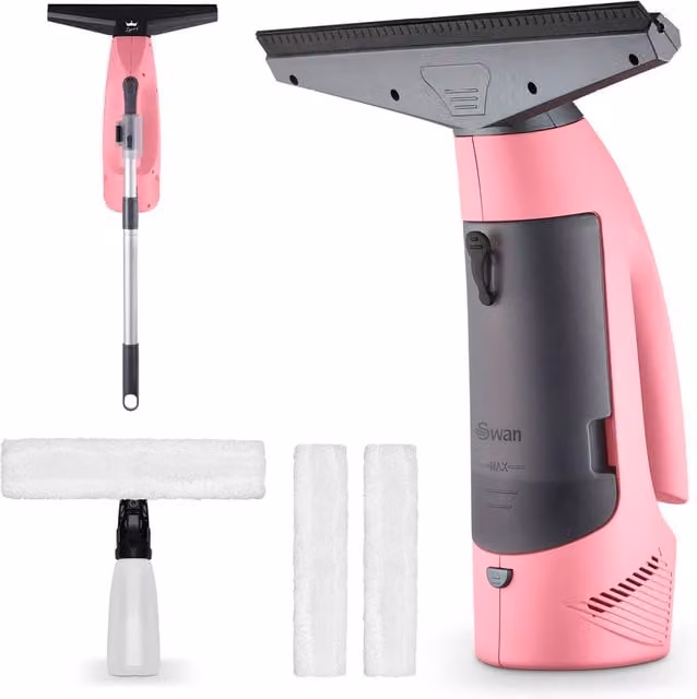 Swan Lynsey Queen of Clean Rechargeable Window Vacuum with Extension Pole, Pink