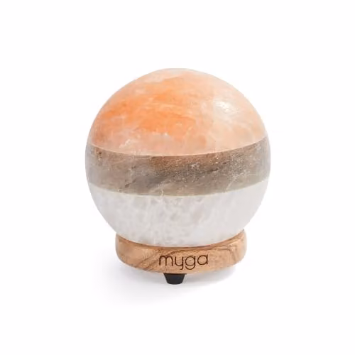 Myga Himalayan Dual Illumination Salt Lamp, Orange Sphere with Wood Base