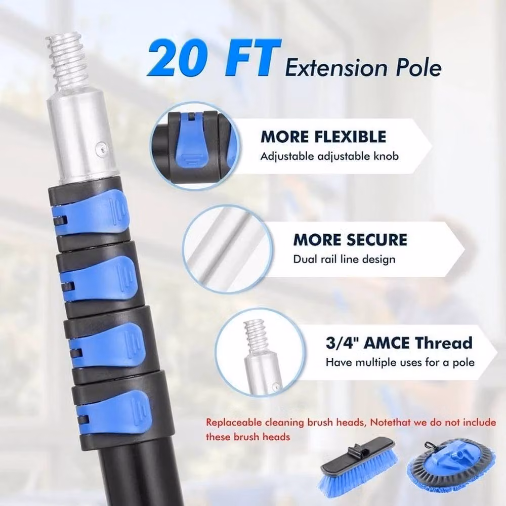 Kelvenix 6m Blue Telescopic Window Cleaning Squeegee Kit with Aluminium Handle and Microfibre Head – 2